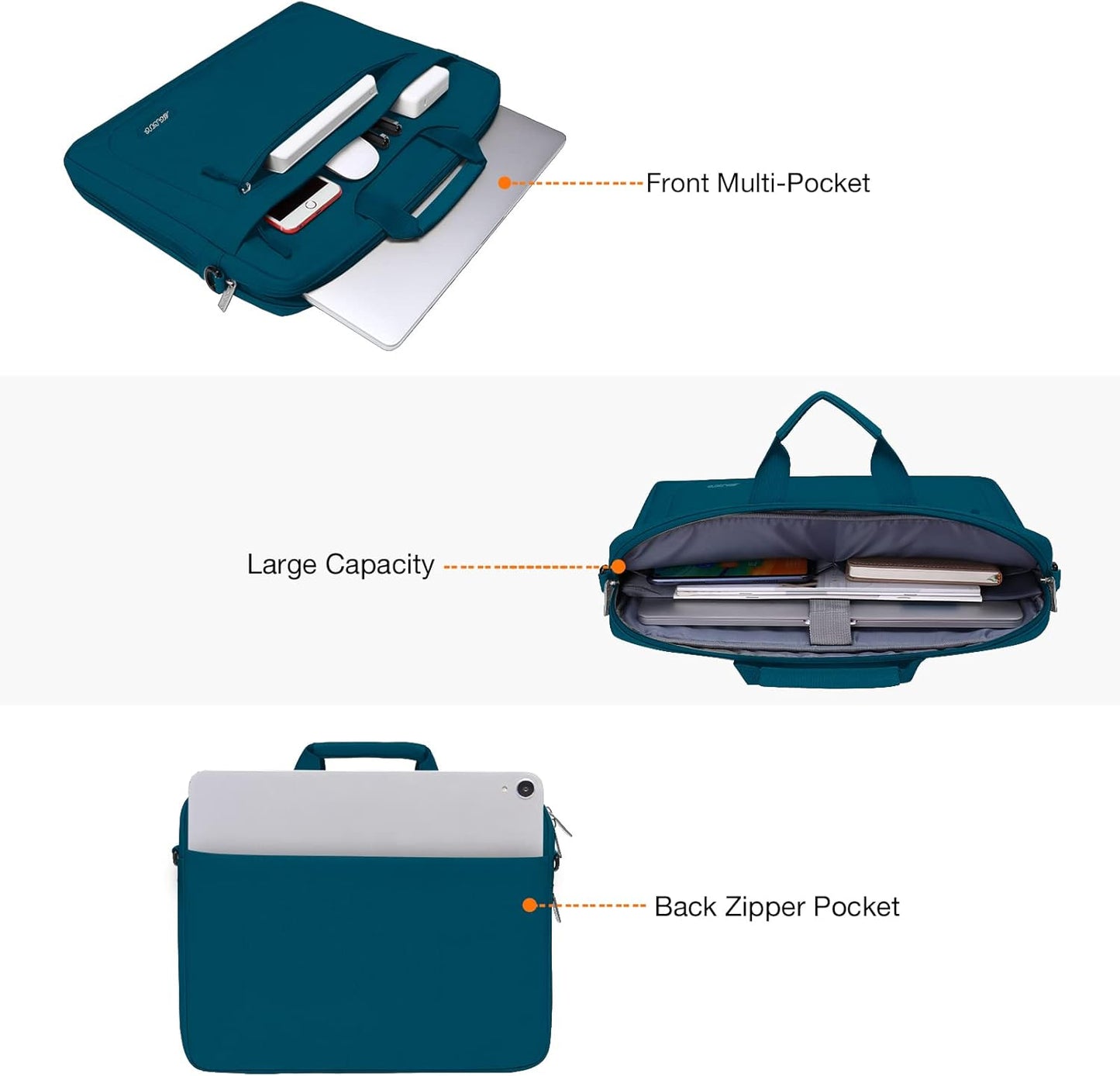 Laptop Shoulder Messenger Bag with Adjustable Depth, Compatible with Macbook Air/Pro/14 Inch - Deep Teal