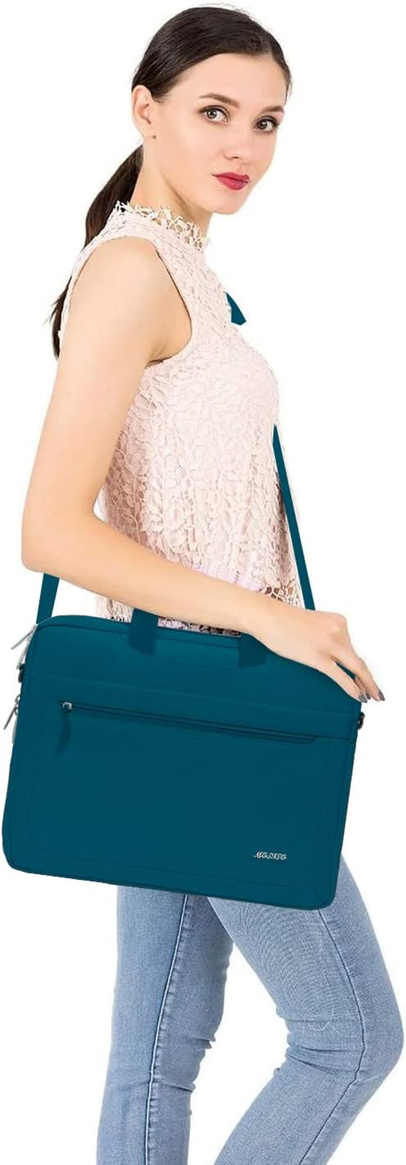 Laptop Shoulder Messenger Bag with Adjustable Depth, Compatible with Macbook Air/Pro/14 Inch - Deep Teal