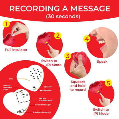 Voice Recorder for Stuffed Animal | 2 Pack - 30 Sec Voice Box for Stuffed Animal | Recording Safe Recordable Heart Button | Sound Module Insert for Build a Bear, Kids, Teddy, Toy and Gifts Red