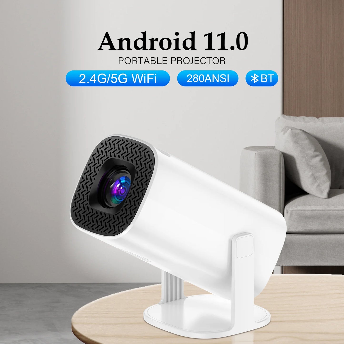 P30 Smart Mini Projector - Android 11, WiFi 6, 4K/1080P Support, Bluetooth 5.0, 1280x720 Resolution, Portable Home Cinema