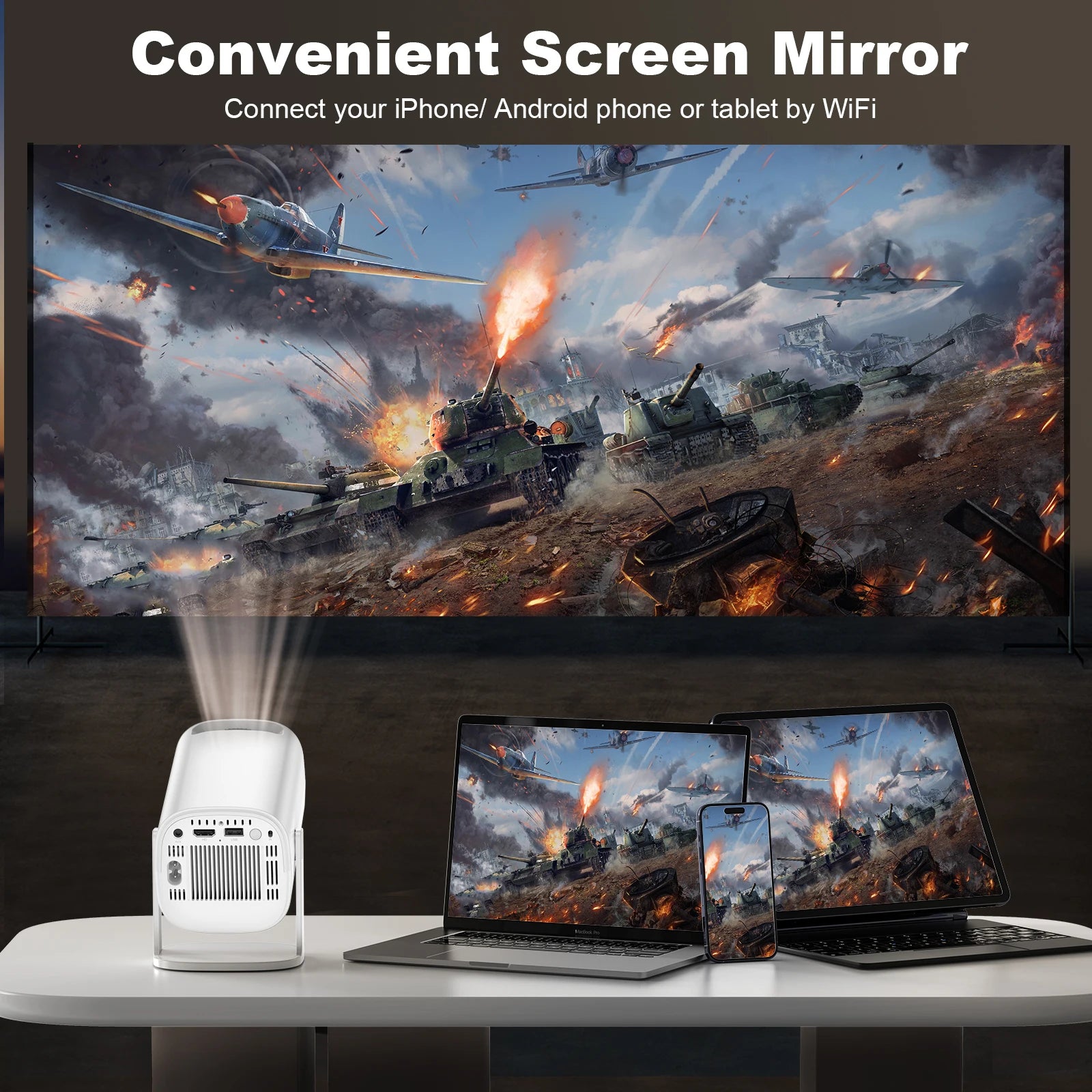 P30 Smart Mini Projector - Android 11, WiFi 6, 4K/1080P Support, Bluetooth 5.0, 1280x720 Resolution, Portable Home Cinema